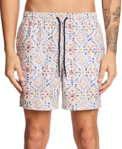 Paisley & Gray Men's Gilligan Regular-fit Abstract Floral 6" Swim Trunks In White Peach Blue Mosaic