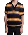 Paisley & Gray Open Knit Johnny Collar Polo In Black