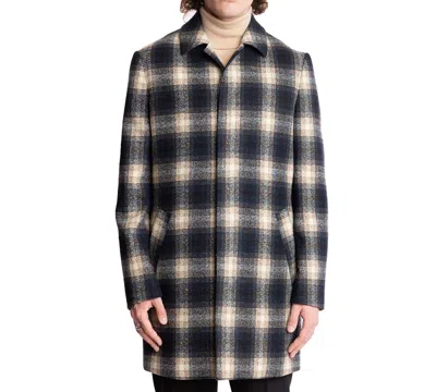 Paisley & Gray Men's Navy & Cream Buffalo Plaid Topper Coat In Navy Cream Buffalo Plaid