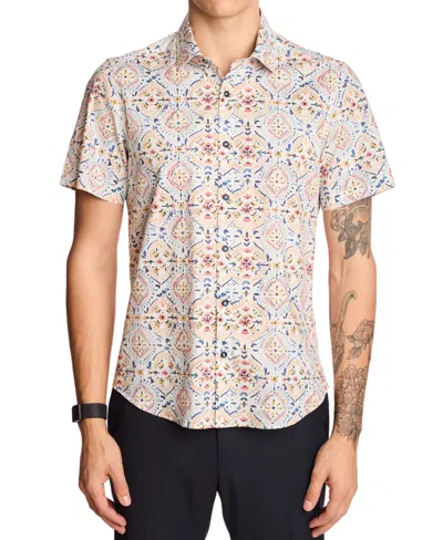 PAISLEY & GRAY MEN'S SAWYER SLIM FIT SHORT SLEEVE PRINTED BUTTON-FRONT SHIRT