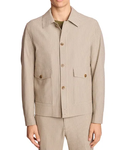 Paisley & Gray Men's Slim Fit Long Sleeve Seersucker Button-front Jacket In Grey Tan Cream Seersucker