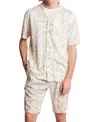 Paisley & Gray Trim Fit Frond Print Linen Blend Camp Shirt In Neutral