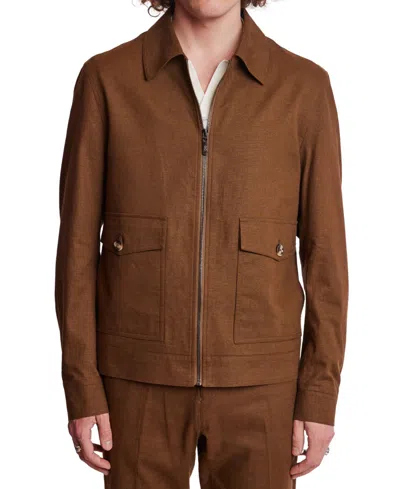 Paisley & Gray Men's Zip-front Bomber Jacket In Brown Linen