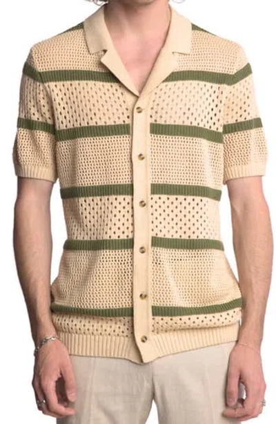 Paisley & Gray Open Knit Button-up Shirt In Tan  Olive