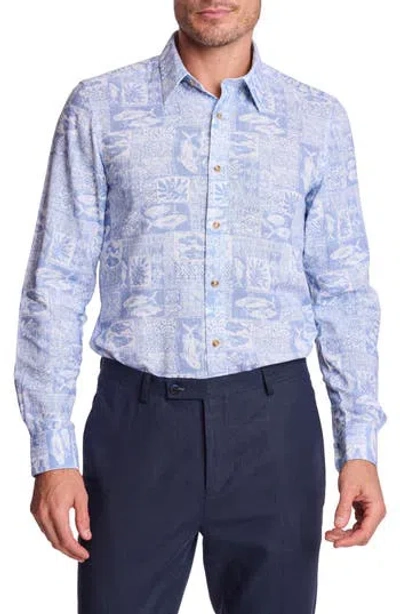 Paisley & Gray Parker Trim Fit Linen Blend Button-up Shirt In Blue
