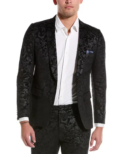 Paisley & Gray Regent Slim Fit Jacquard Velvet Jacket In Black