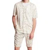Paisley & Gray Trim Fit Frond Print Linen Blend Camp Shirt