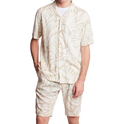 Paisley & Gray Trim Fit Frond Print Linen Blend Camp Shirt