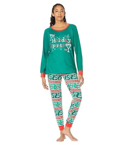 Pajamarama Merrily Coupled Long Pajama Sets Womens Holiday Spirits Jdm1214 In Green