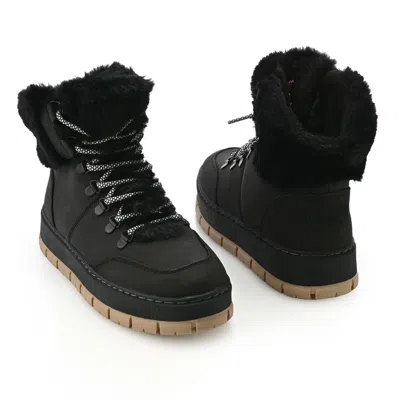 Pajar Canada "chalet" Faux Fur Trimmed Leather Boots In Black