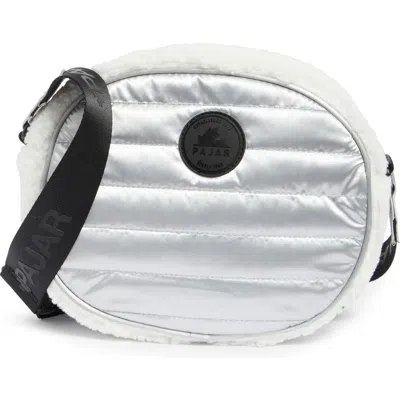 Pajar Circle Faux Shearling Crossbody Bag In Silver