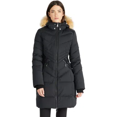 Pajar Countess Mixed Media Quilted Coat With Detachable Hood And Faux Fur Trim In Black