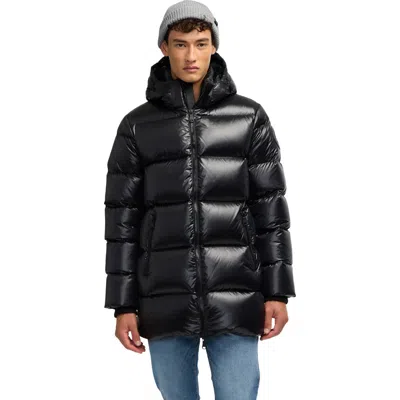 Pajar Dechen Long Channel Quilted Puffer With Detachable Hood In Black