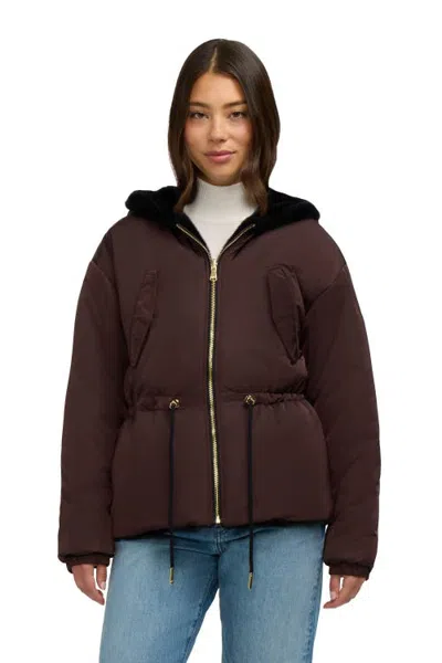 Pajar Demi Reversible Faux Fur Jacket With Hood In Black/midnight Plum