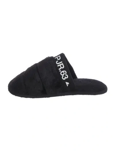Pre-owned Pajar Faux Fur Graphic Print Slides In Black