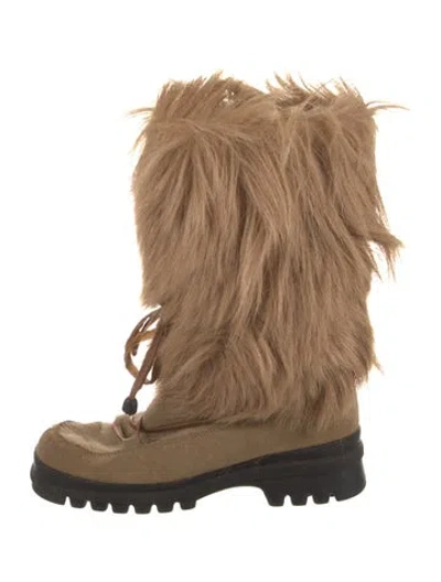 Pre-owned Pajar Fur Faux Fur Trim Lace-up Boots In Neutral