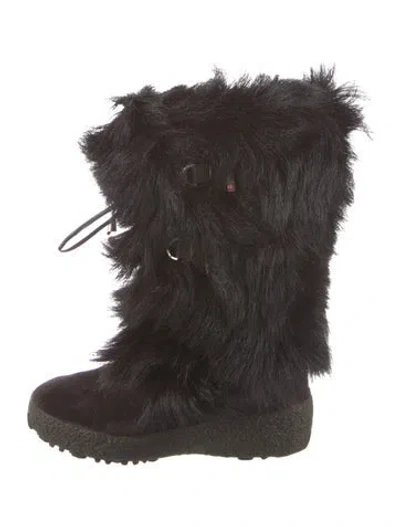 Pre-owned Pajar Fur Fur Trim Lace-up Boots In Brown