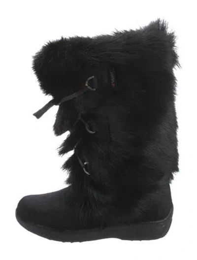 Pre-owned Pajar Fur Grosgrain Trim Snow Boots In Black