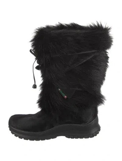 Pre-owned Pajar Fur Lace-up Boots In Black