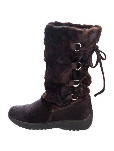 Pre-owned Pajar Fur Lace-up Boots In Brown