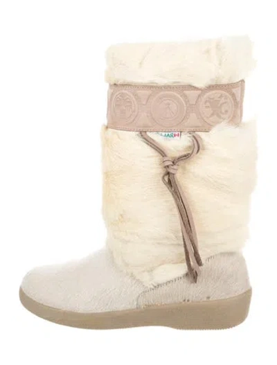Pre-owned Pajar Fur Leather Trim Embellishment Boots In Neutral