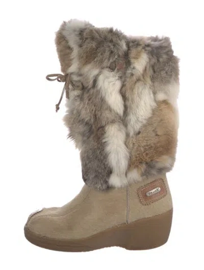 Pre-owned Pajar Fur Printed Lace-up Boots In Neutral