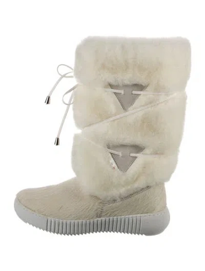 Pre-owned Pajar Fur Snow Boots In Neutrals/white