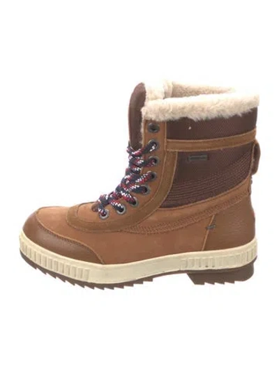 Pre-owned Pajar Leather Faux Fur Trim Snow Boots In Brown