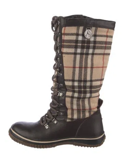 Pre-owned Pajar Leather Plaid Print Snow Boots In Brown
