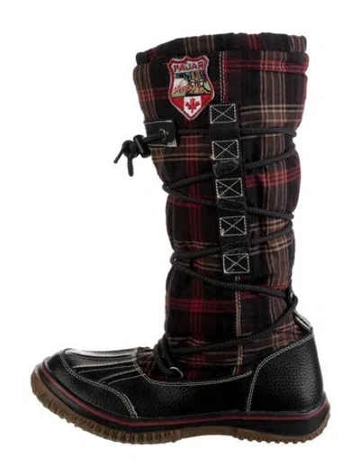 Pre-owned Pajar Leather Plaid Print Snow Boots In Green