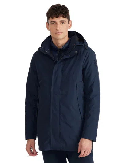 Pajar Men's Altair Mid Length Parka With Welded Detail And Detachable Hood In Blue