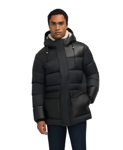 Pajar Men's Men S Wolf Mix Media Faux Shearling Parka Puffer With Fixed Hood In Black