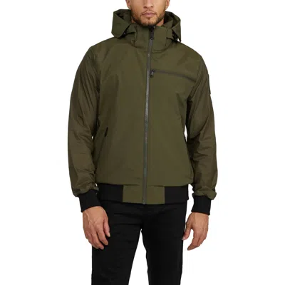 Pajar Men's Pierce Mixed-media Rain Bomber Jacket With Fixed Hood In Green