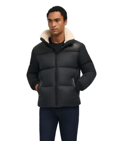Pajar Rigel Mixed Media Faux Shearling Puffer With Removable Hood In Black