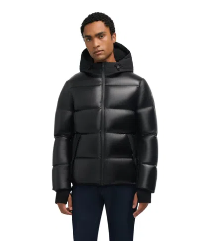 Pajar Nuray Mixed Media Color Block Puffer With Fixed Hood In Black