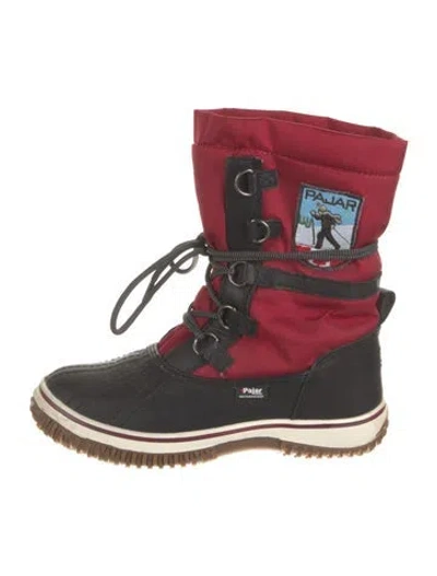 Pre-owned Pajar Nylon Colorblock Pattern Lace-up Boots In Red