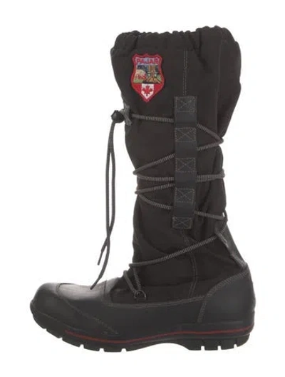 Pre-owned Pajar Nylon Embroidered Accent Lace-up Boots In Black