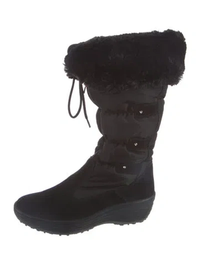Pre-owned Pajar Nylon Faux Fur Trim Lace-up Boots In Black
