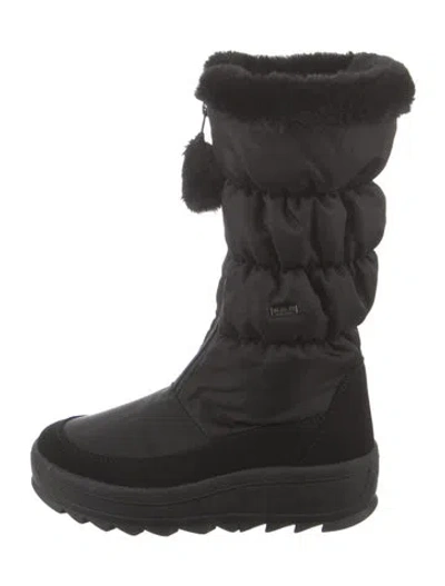 Pre-owned Pajar Nylon Faux Fur Trim Rain Boots In Black