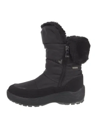 Pre-owned Pajar Nylon Faux Fur Trim Snow Boots In Black