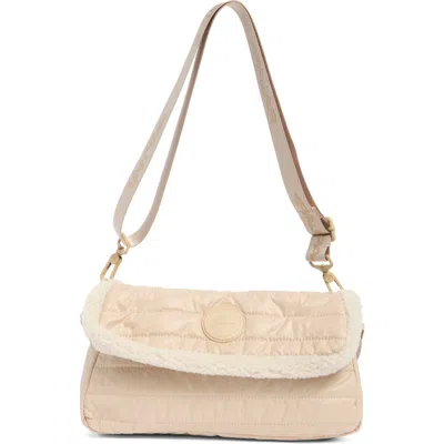 Pajar Quilted Faux Shearling Trim Convertible Shoulder Bag In Neutral