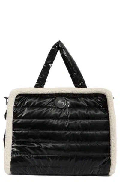 Pajar Quilted Faux Shearling Trim Tote Bag In Black Mix