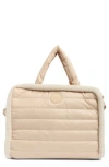 Pajar Quilted Faux Shearling Trim Tote Bag In Tan