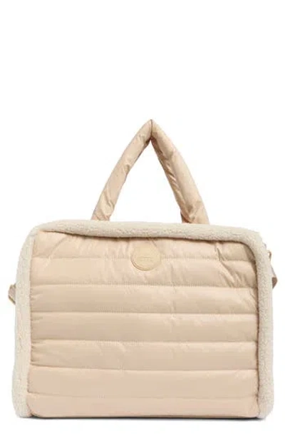 Pajar Quilted Faux Shearling Trim Tote Bag In Neutral