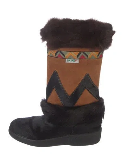 Pre-owned Pajar Suede Colorblock Pattern Lace-up Boots In Brown