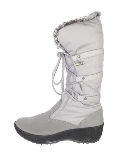 Pre-owned Pajar Suede Colorblock Pattern Lace-up Boots In White