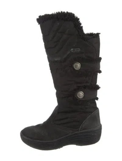 Pre-owned Pajar Suede Faux Fur Trim Lace-up Boots In Black