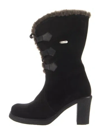 Pre-owned Pajar Suede Fur Trim Lace-up Boots In Black
