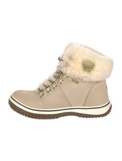 Pre-owned Pajar Suede Fur Trim Lace-up Boots In Neutral