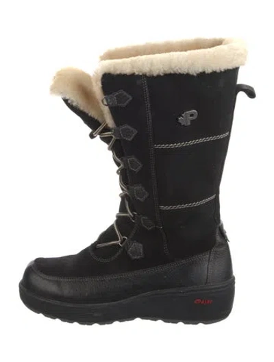 Pre-owned Pajar Suede Fur Trim Snow Boots In Black